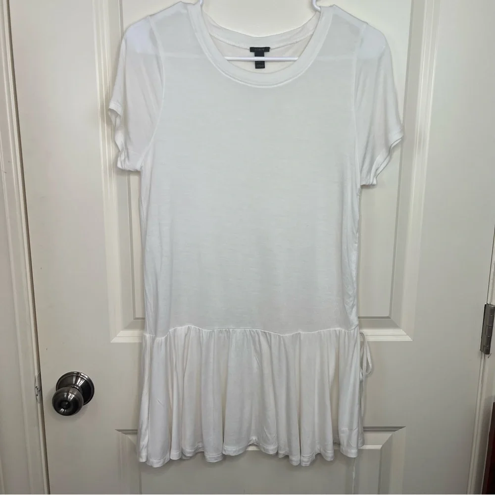 J Crew Side Ruched Peplum Top White T Shirt Dress
